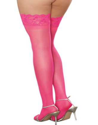 Bas roses grande taille nylon autofixants jarretières dentelle