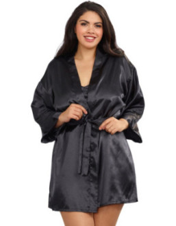 Nuisette grande taille noire avec peignoir satinés