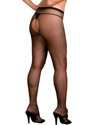 Collant noir grande taille nylon ouverture à l'entre-jambes et sur les fesses