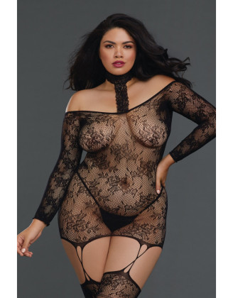 Bodystocking résille guêpière grande taille réversible avec tour de cou