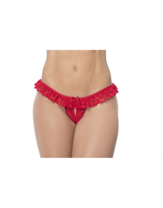 Culotte ouverte rouge avec froufrou en dentelle