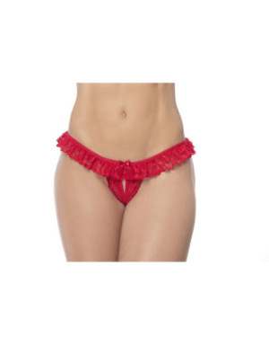 Culotte ouverte rouge avec froufrou en dentelle