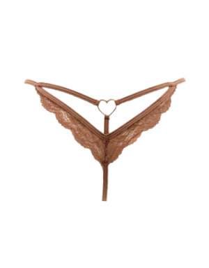String taupe en dentelle avec bijou cœur doré