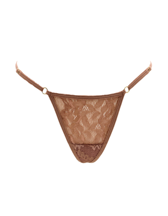 String taupe en dentelle avec bijou cœur doré