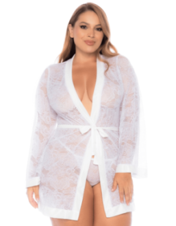 Peignoir grande taille en dentelle blanche