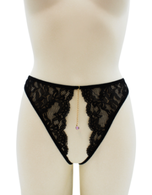 String noir avec bijou couleur aléatoire et chaîne dorée