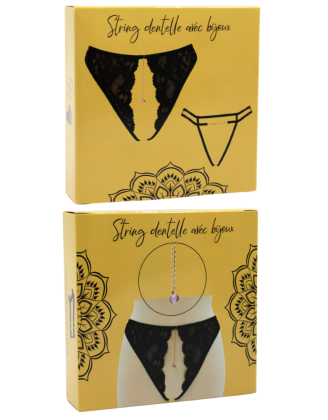 String noir avec bijou couleur aléatoire et chaîne dorée