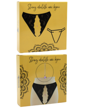 String noir avec bijou couleur aléatoire et chaîne dorée