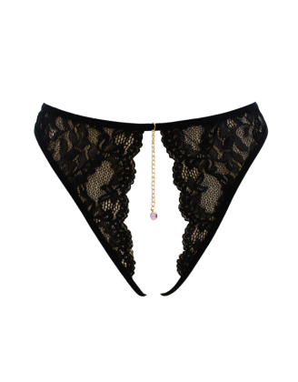 String noir avec bijou couleur aléatoire et chaîne dorée