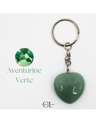 Porte-clefs avec pierre naturelle Aventurine Verte A 30mm en forme de coeur