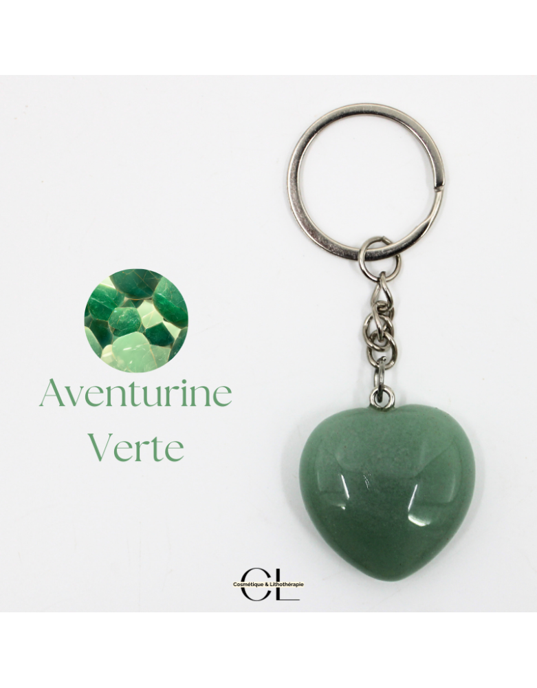 Porte-clefs avec pierre naturelle Aventurine Verte A 30mm en forme de coeur
