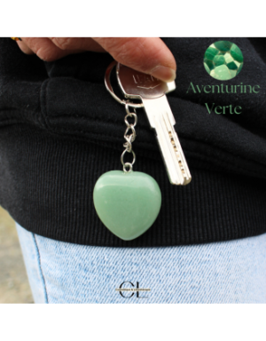 Porte-clefs avec pierre naturelle Aventurine Verte A 30mm en forme de coeur