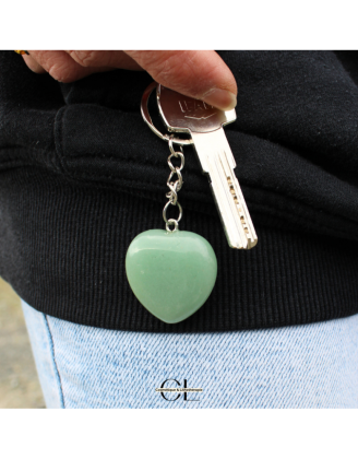 Porte-clefs avec pierre naturelle Aventurine Verte A 30mm en forme de coeur