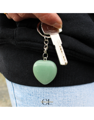 Porte-clefs avec pierre naturelle Aventurine Verte A 30mm en forme de coeur