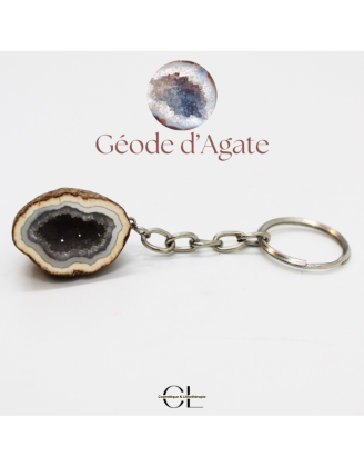 Porte-clefs avec pierre naturelle Géode Agate brute 3cm