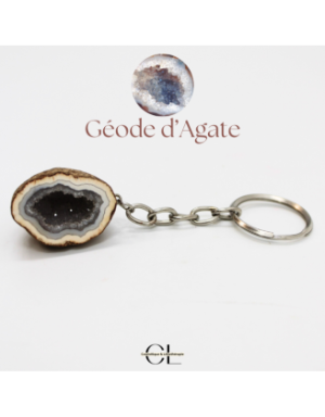 Porte-clefs avec pierre naturelle Géode Agate brute 3cm