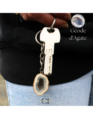 Porte-clefs avec pierre naturelle Géode Agate brute 3cm
