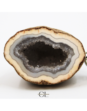 Porte-clefs avec pierre naturelle Géode Agate brute 3cm