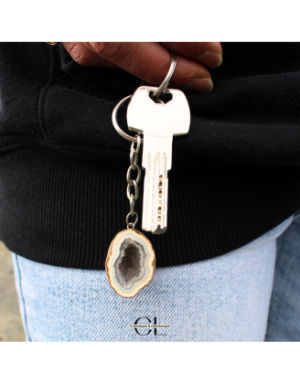 Porte-clefs avec pierre naturelle Géode Agate brute 3cm