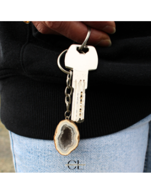 Porte-clefs avec pierre naturelle Géode Agate brute 3cm
