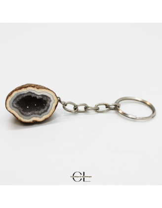 Porte-clefs avec pierre naturelle Géode Agate brute 3cm