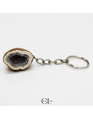 Porte-clefs avec pierre naturelle Géode Agate brute 3cm