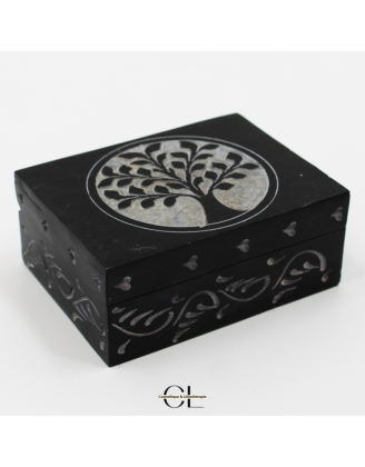 Boîte à bijoux en pierre Saponite rectangle Arbre de Vie 10cm