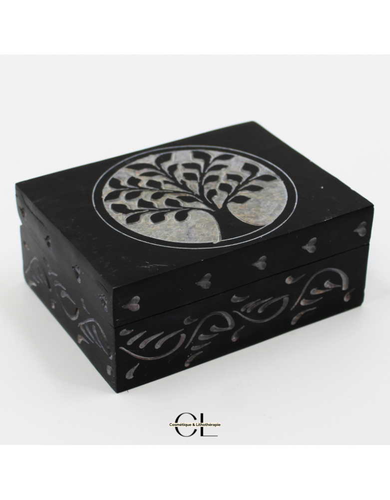 Boîte à bijoux en pierre Saponite rectangle Arbre de Vie 10cm