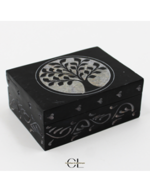 Boîte à bijoux en pierre Saponite rectangle Arbre de Vie 10cm