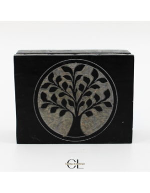 Boîte à bijoux en pierre Saponite rectangle Arbre de Vie 10cm