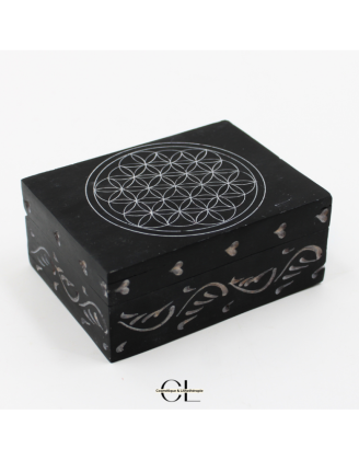 Boîte à bijoux en pierre Saponite rectangle Fleur de Vie 10cm