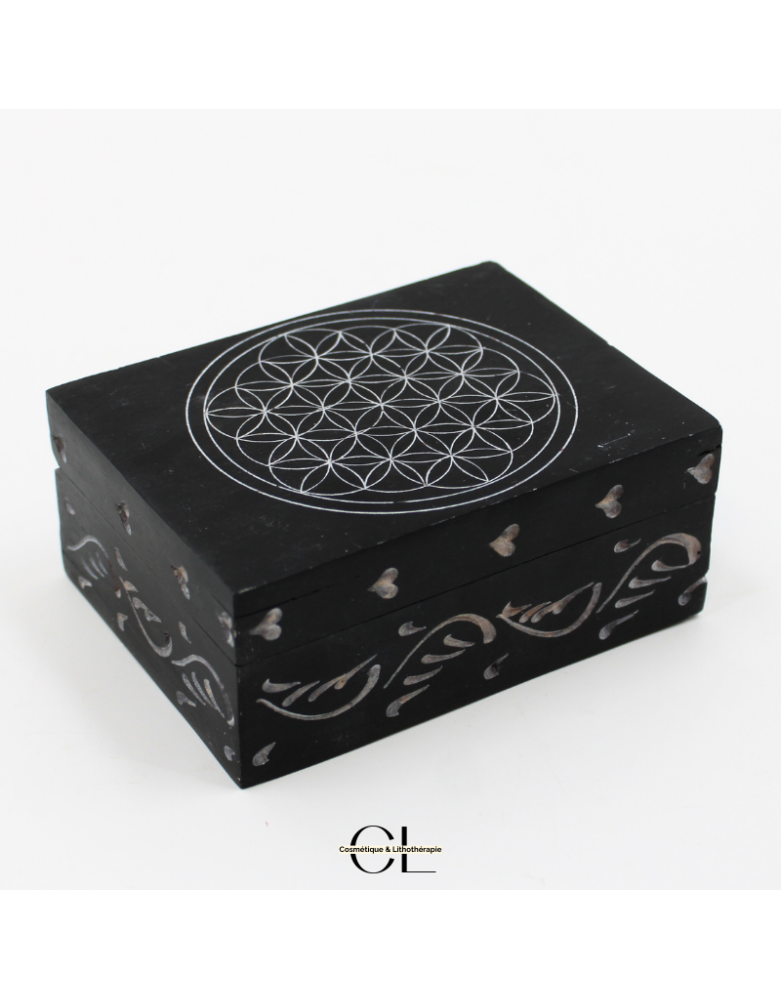 Boîte à bijoux en pierre Saponite rectangle Fleur de Vie 10cm
