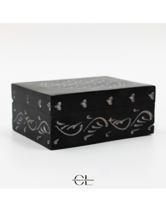 Boîte à bijoux en pierre Saponite rectangle Fleur de Vie 10cm