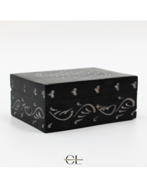 Boîte à bijoux en pierre Saponite rectangle Fleur de Vie 10cm