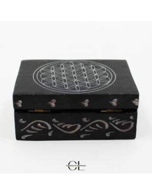 Boîte à bijoux en pierre Saponite rectangle Fleur de Vie 10cm