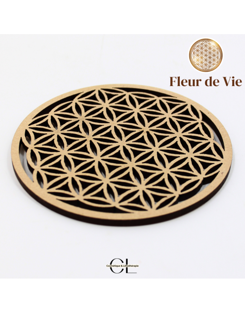 Plaque Fleur de Vie Sculptée Bois 10cm