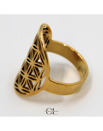 Bague Fleur de vie en acier inoxydable avec plaquage or