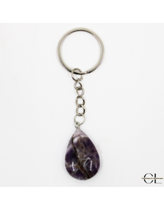 Porte-clefs avec pierre naturelle Amethyste AB 30mm en forme de goutte