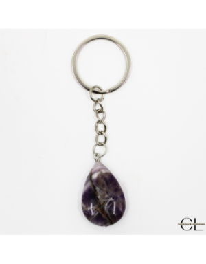 Porte-clefs avec pierre naturelle Amethyste AB 30mm en forme de goutte