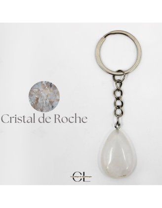Porte-clefs en pierre naturelle Cristal de Roche A 30mm en forme de goutte