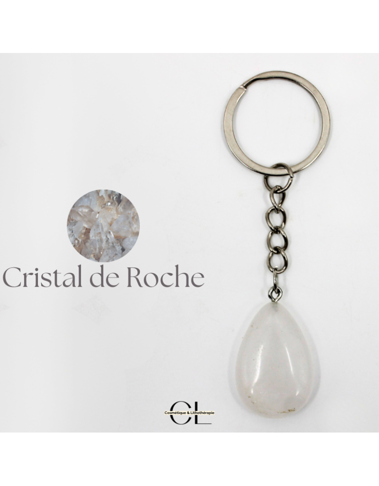 Porte-clefs en pierre naturelle Cristal de Roche A 30mm en forme de goutte