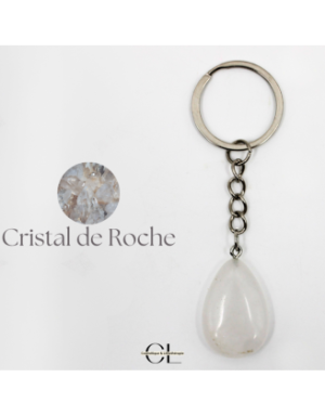 Porte-clefs en pierre naturelle Cristal de Roche A 30mm en forme de goutte