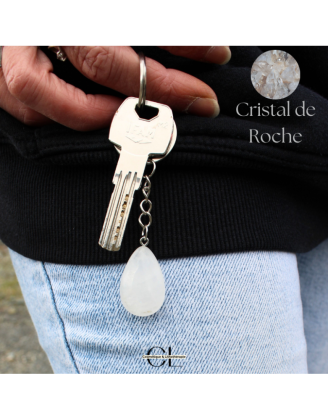Porte-clefs en pierre naturelle Cristal de Roche A 30mm en forme de goutte