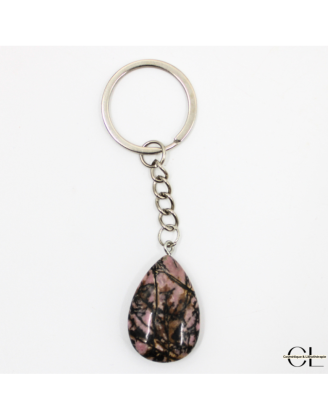 Porte-clefs avec pierre naturelle Rhodonite A 30mm en forme de goutte