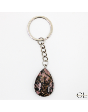Porte-clefs avec pierre naturelle Rhodonite A 30mm en forme de goutte