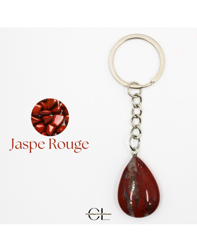 Porte-clefs avec pierre naturelle Jaspe Rouge AB 30mm en forme de goutte