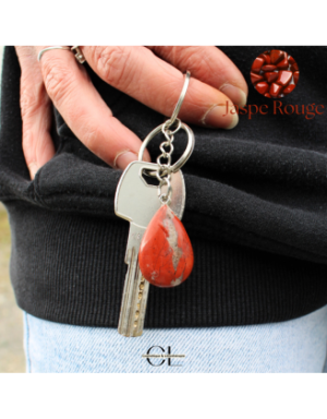 Porte-clefs avec pierre naturelle Jaspe Rouge AB 30mm en forme de goutte