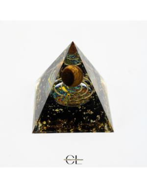 Orgonite pyramide Oeil de Tigre et Obsidienne Noire Arbre de Vie  Spirale