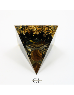 Orgonite pyramide Oeil de Tigre et Obsidienne Noire Arbre de Vie  Spirale