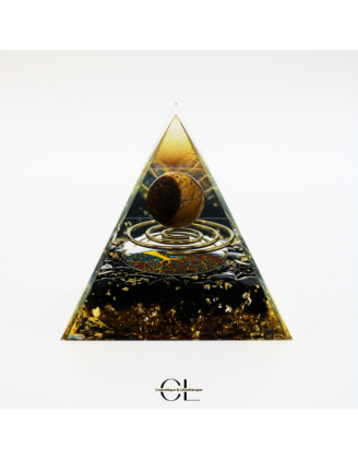 Orgonite pyramide Oeil de Tigre et Obsidienne Noire Arbre de Vie  Spirale